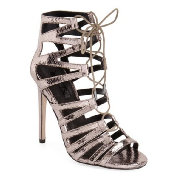 Topshop Shoes - Topshop Silver Pewter Grey Snake Lace up Heels